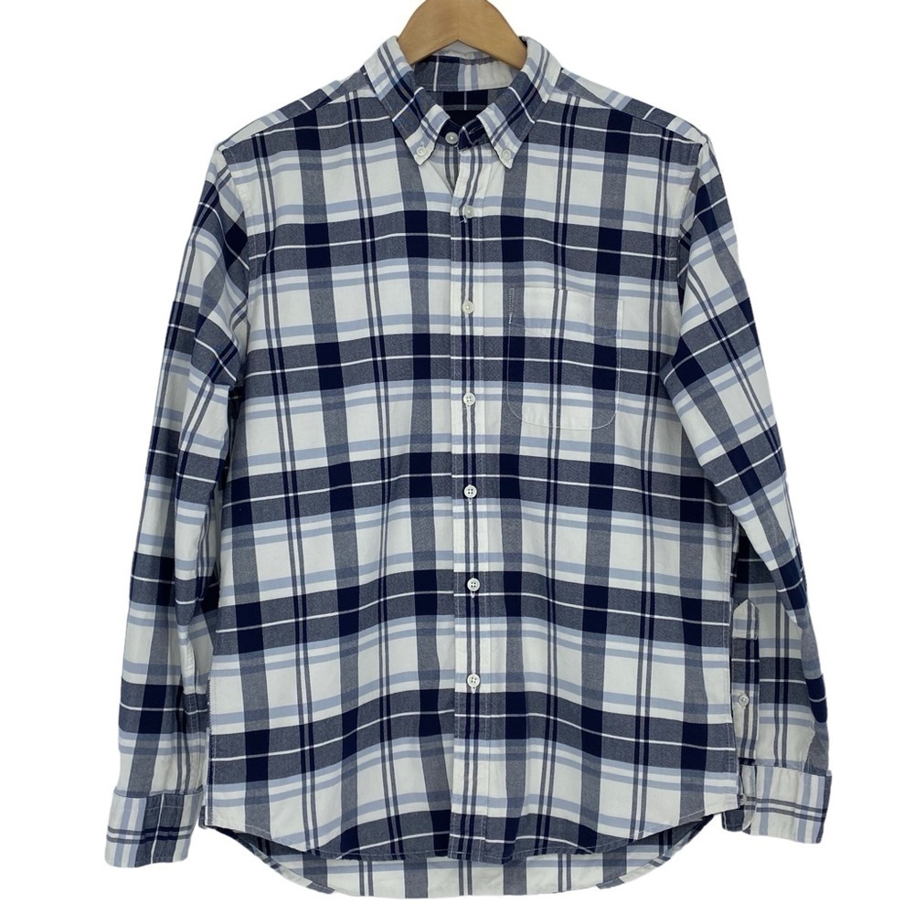 AE American Eagle white and navy blue plaid button down shirt men's sz medium